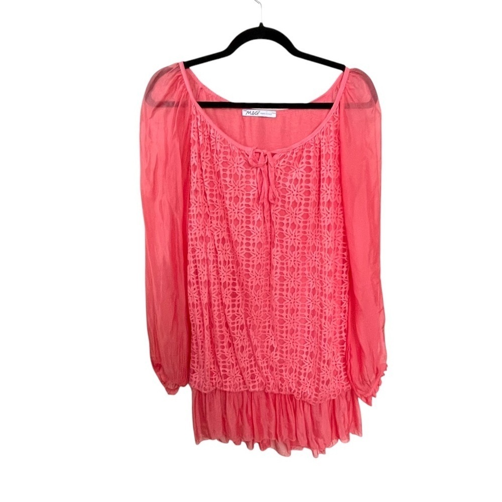 MADE IN ITALY Silk Scoop Neck Blouse Melon M